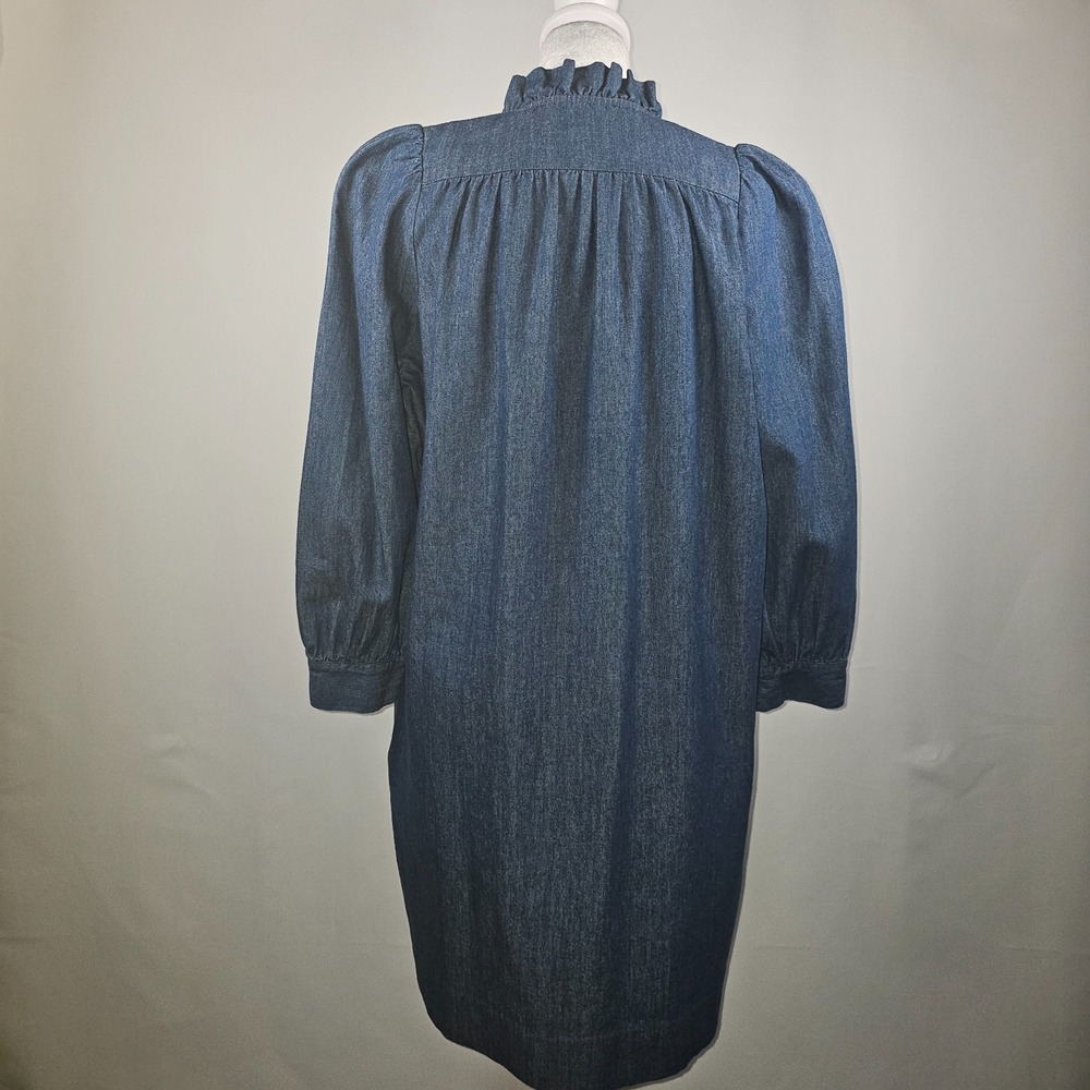 Pomander Place Chambray Claiborne Dress Ruffle Neck Gold Button Medium Size S - Picture 5 of 15